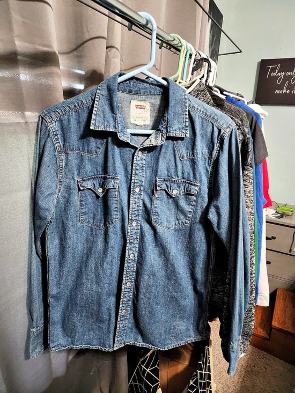 Levi'Small Barstow Western Denim Shirt Blue Size Small